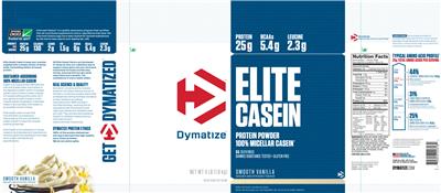 Photo of the Dymatize Elite Casein Smooth Vanilla label
