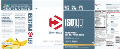 Photo of the Dymatize ISO100 Hydrolyzed Smooth Banana label