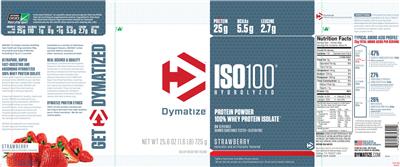 Photo of the Dymatize ISO100 Hydrolyzed Strawberry label