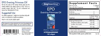 Photo of the Allergy Research Group EPO Evening Primrose Oil label