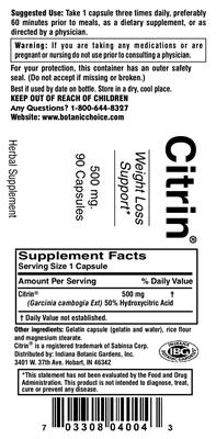 Photo of the Indiana Botanic Gardens Citrin label