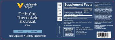 Photo of the The Vitamin Shoppe Tribulus Terrestris Extract 625 mg label