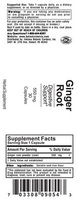 Photo of the Indiana Botanic Gardens Ginger Root 550 mg label