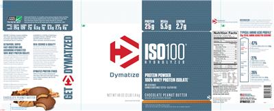 Photo of the Dymatize ISO100 Hydrolyzed Chocolate Peanut Butter label