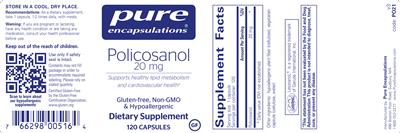 Photo of the Pure Encapsulations Policosanol 20 mg label