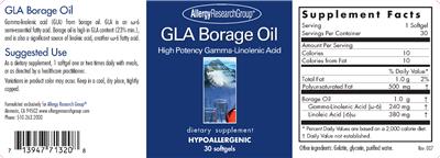 Photo of the Allergy Research Group GLA Borange Oil label