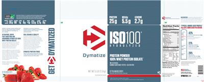 Photo of the Dymatize ISO100 Hydrolyzed Strawberry label