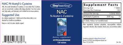 Photo of the Allergy Research Group NAC N-Acetyl-L-Cysteine label