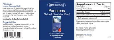 Photo of the Allergy Research Group Pancreas Natural Glandular (Beef) label