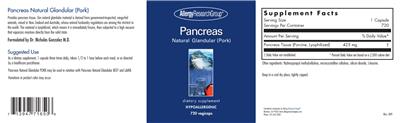 Photo of the Allergy Research Group Pancreas Natural Glandular (Pork) label