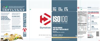 Photo of the Dymatize ISO100 Hydrolyzed Gourmet Vanilla label