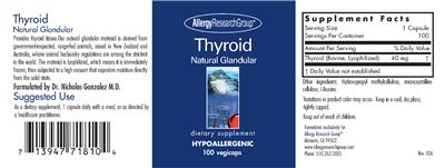 Photo of the Allergy Research Group Thyroid Natural Glandular label