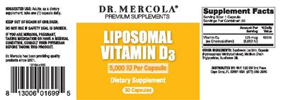 Photo of the Dr. Mercola Liposomal Vitamin D3 5,000 IU label