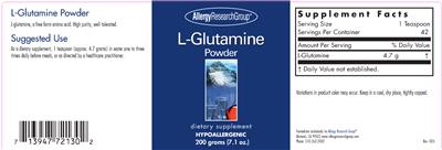 Photo of the Allergy Research Group L-Glutamine Powder label