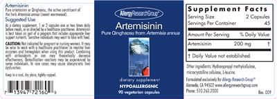 Photo of the Allergy Research Group Artemisinin label