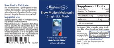 Photo of the Allergy Research Group Slow Motion Melatonin label