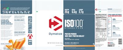 Photo of the Dymatize ISO100 Hydrolyzed Orange Dreamsicle label