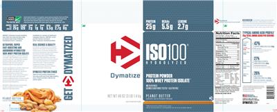 Photo of the Dymatize ISO100 Hydrolyzed Peanut Butter label