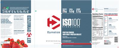 Photo of the Dymatize ISO100 Hydrolyzed Strawberry label