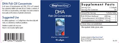 Photo of the Allergy Research Group DHA Fish Oil Concentrate label