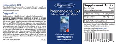 Photo of the Allergy Research Group Pregnenolone 150 label