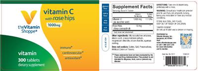 Photo of the The Vitamin Shoppe Vitamin C with Rose Hips 1000 mg label