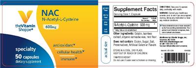 Photo of the The Vitamin Shoppe NAC 600 mg label