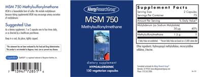 Photo of the Allergy Research Group MSM 750 Methylsulfonylmethane label