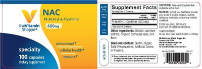 Photo of the The Vitamin Shoppe NAC 600 mg label