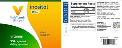 Photo of the The Vitamin Shoppe Inositol 650 mg label