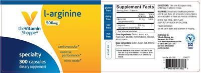 Photo of the The Vitamin Shoppe L-Arginine 500 mg label
