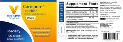 Photo of the The Vitamin Shoppe Carnipure L-Carnitine 500 mg label