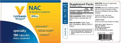 Photo of the The Vitamin Shoppe NAC 600 mg label