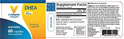 Photo of the The Vitamin Shoppe DHEA 25 mg label