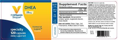Photo of the The Vitamin Shoppe DHEA 25 mg label