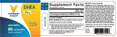 Photo of the The Vitamin Shoppe DHEA 50 mg label