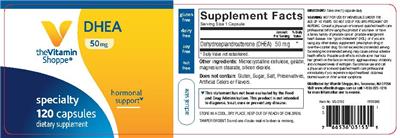 Photo of the The Vitamin Shoppe DHEA 50 mg label