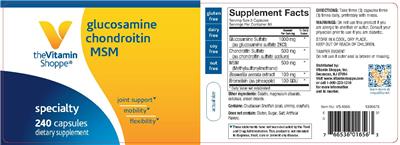 Photo of the The Vitamin Shoppe Glucosamine Chondroitin MSM label