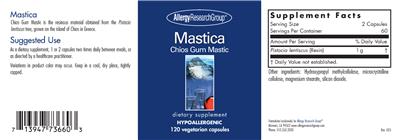 Photo of the Allergy Research Group Mastica label