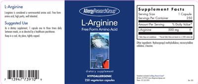 Photo of the Allergy Research Group L-Arginine label