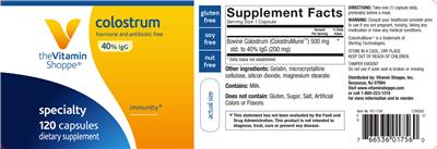 Photo of the The Vitamin Shoppe Colostrum label