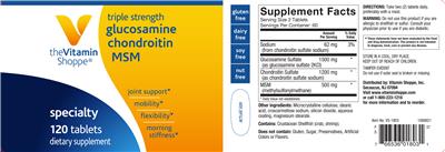 Photo of the The Vitamin Shoppe Glucosamine Chondroitin MSM Triple Strength label