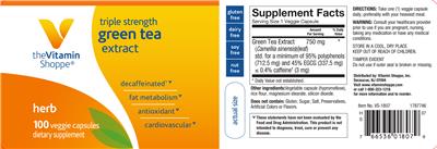 Product label for Green Tea Extract Triple Strength