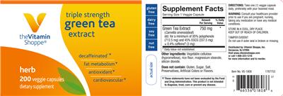 Photo of the The Vitamin Shoppe Green Tea Extract Triple Strength label
