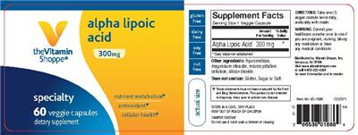 Photo of the The Vitamin Shoppe Alpha Lipoic Acid 300 mg label