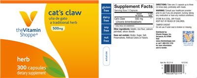 Photo of the The Vitamin Shoppe Cat's Claw 500 mg label