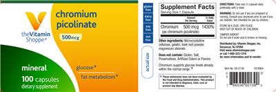 Photo of the The Vitamin Shoppe Chromium Picolinate 500 mcg label