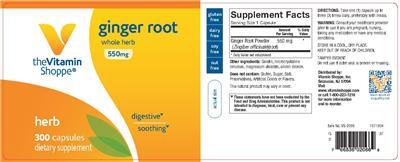 Photo of the The Vitamin Shoppe Ginger Root 550 mg label