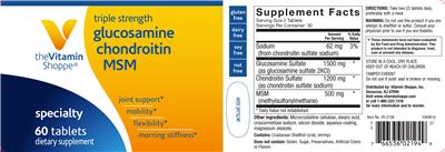 Photo of the The Vitamin Shoppe Glucosamine Chondroitin MSM Triple Strength label