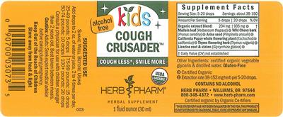 Photo of the Herb Pharm Kids Cough Crusader Alcohol Free label